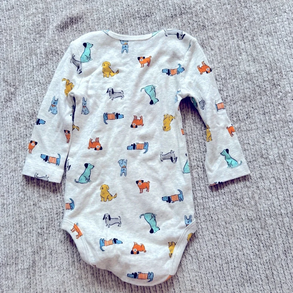 Carter’s 6M Long Sleeve Dog Print Bodysuit 100%‎ Cotton Puppy Whimsical Cute